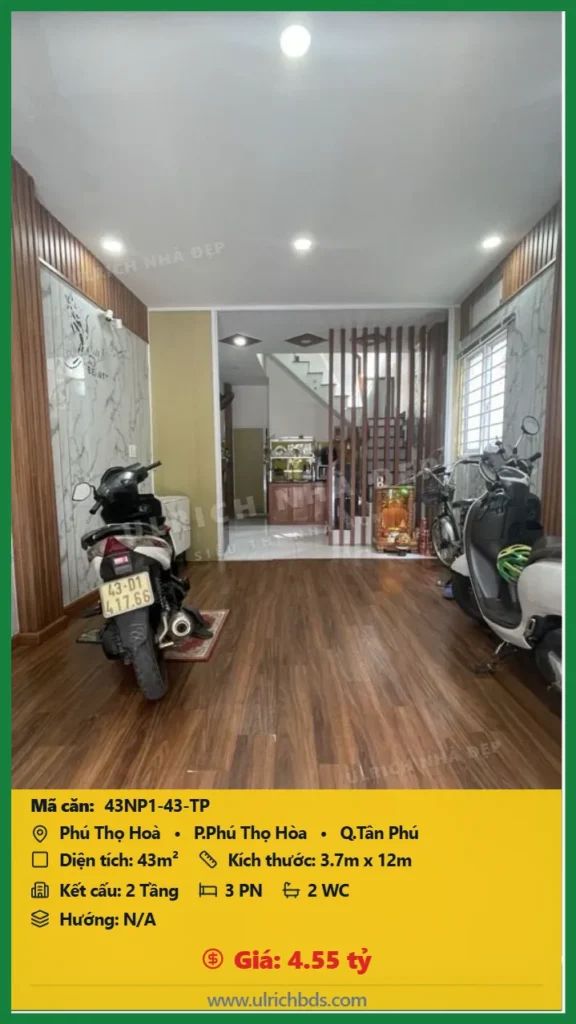Bán Nhà phố hẻm 43m2 đường Phú Thọ Hòa Tân Phú giá 4.55 tỷ