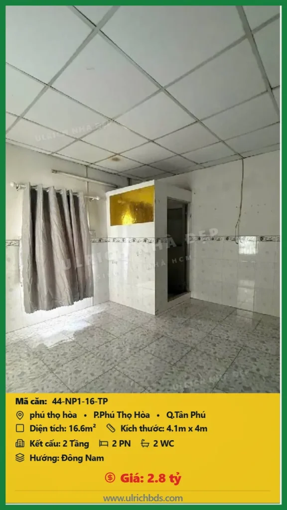 Bán Nhà phố hẻm 16.6m2 đường Phú Thọ Hòa Tân Phú giá 2.8 tỷ
