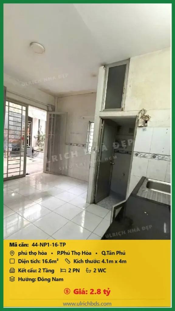 Bán Nhà phố hẻm 16.6m2 đường Phú Thọ Hòa Tân Phú giá 2.8 tỷ