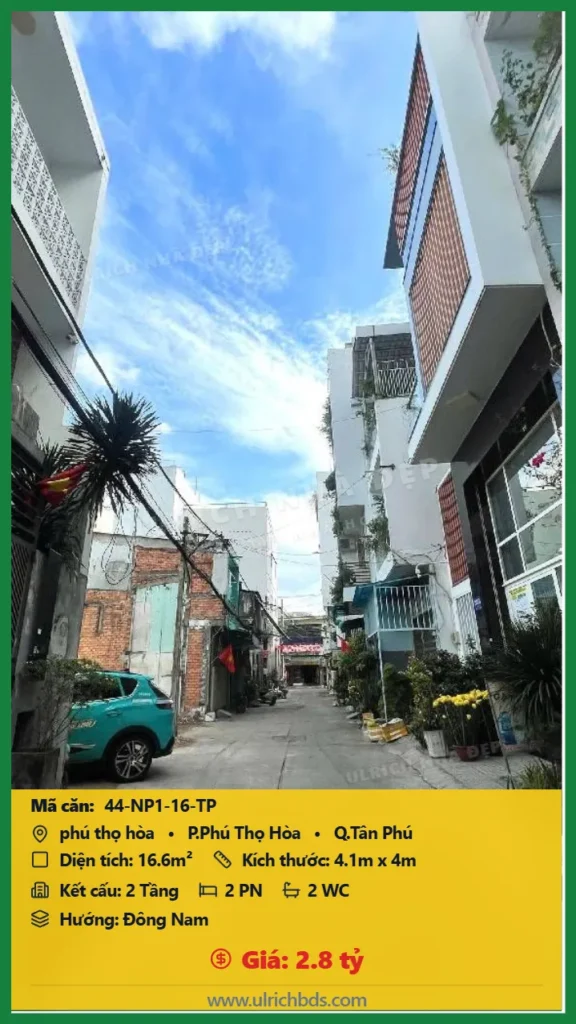 Bán Nhà phố hẻm 16.6m2 đường Phú Thọ Hòa Tân Phú giá 2.8 tỷ