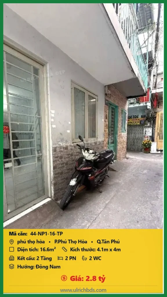 Bán Nhà phố hẻm 16.6m2 đường Phú Thọ Hòa Tân Phú giá 2.8 tỷ
