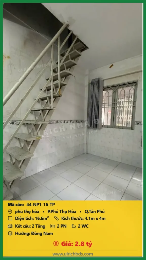 Bán Nhà phố hẻm 16.6m2 đường Phú Thọ Hòa Tân Phú giá 2.8 tỷ