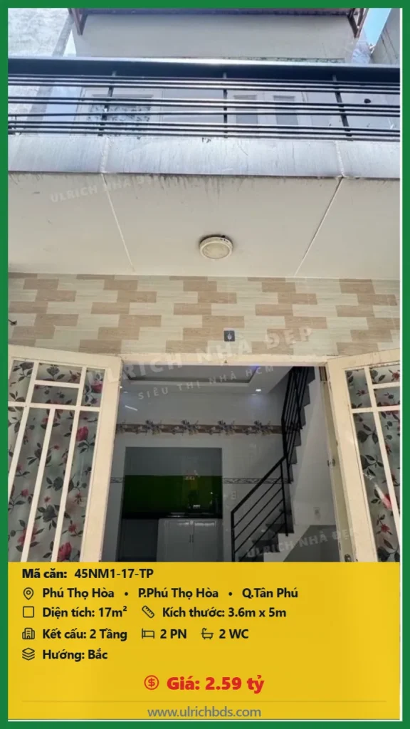Bán Nhà mới - Ở ngay 17m2 đường Phú Thọ Hòa Tân Phú giá 2.59 tỷ
