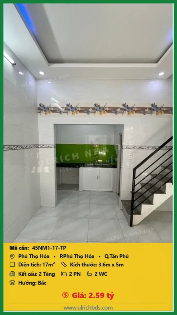 Bán Nhà mới - Ở ngay 17m2 đường Phú Thọ Hòa Tân Phú giá 2.59 tỷ