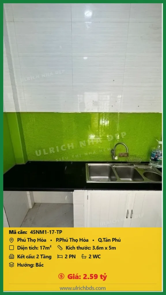 Bán Nhà mới - Ở ngay 17m2 đường Phú Thọ Hòa Tân Phú giá 2.59 tỷ