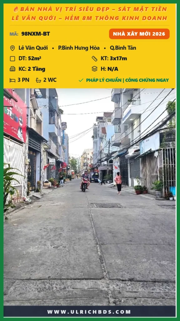 BÁN NHÀ  VỊ TRÍ SIÊU ĐẸP – SÁT MẶT TIỀN LÊ VĂN QUỚI – HẺM 8M THÔNG KINH DOANH tại Lê Văn Quới Bình Hưng Hòa Bình Tân (Ảnh số )