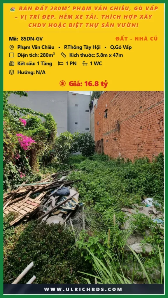 Bán đất 280m² Phạm Văn Chiêu