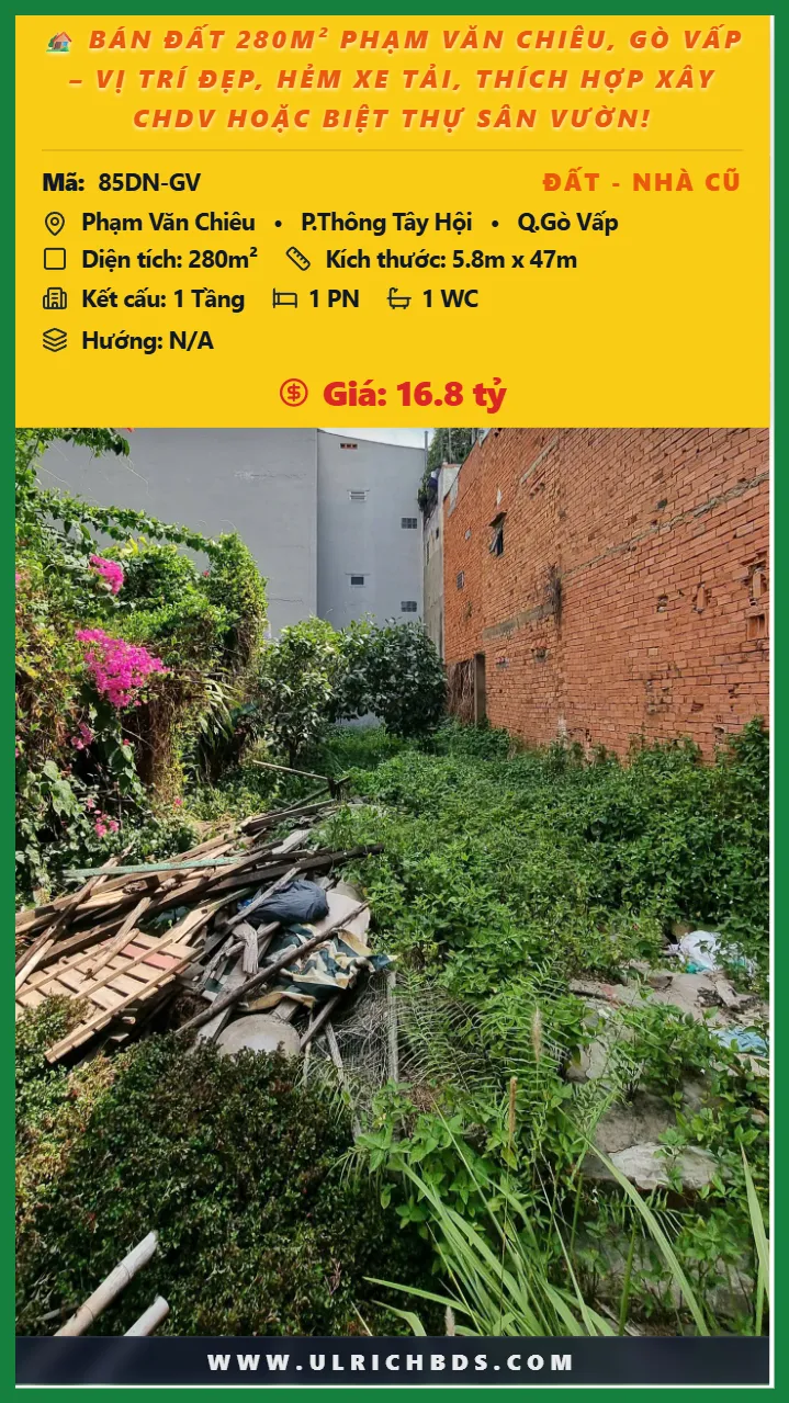 Bán đất 280m² Phạm Văn Chiêu