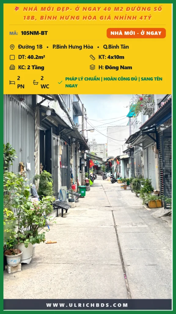 NHÀ MỚI ĐẸP- Ở NGAY 40 M2 ĐƯỜNG SỐ 18B