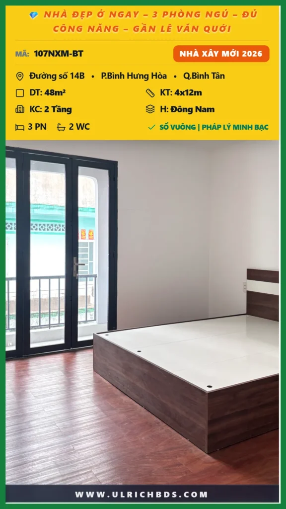 NHÀ ĐẸP Ở NGAY – 3 PHÒNG NGỦ – ĐỦ CÔNG NĂNG – GẦN LÊ VĂN QUỚI tại Đường số 14B Bình Hưng Hòa Bình Tân (Ảnh số )
