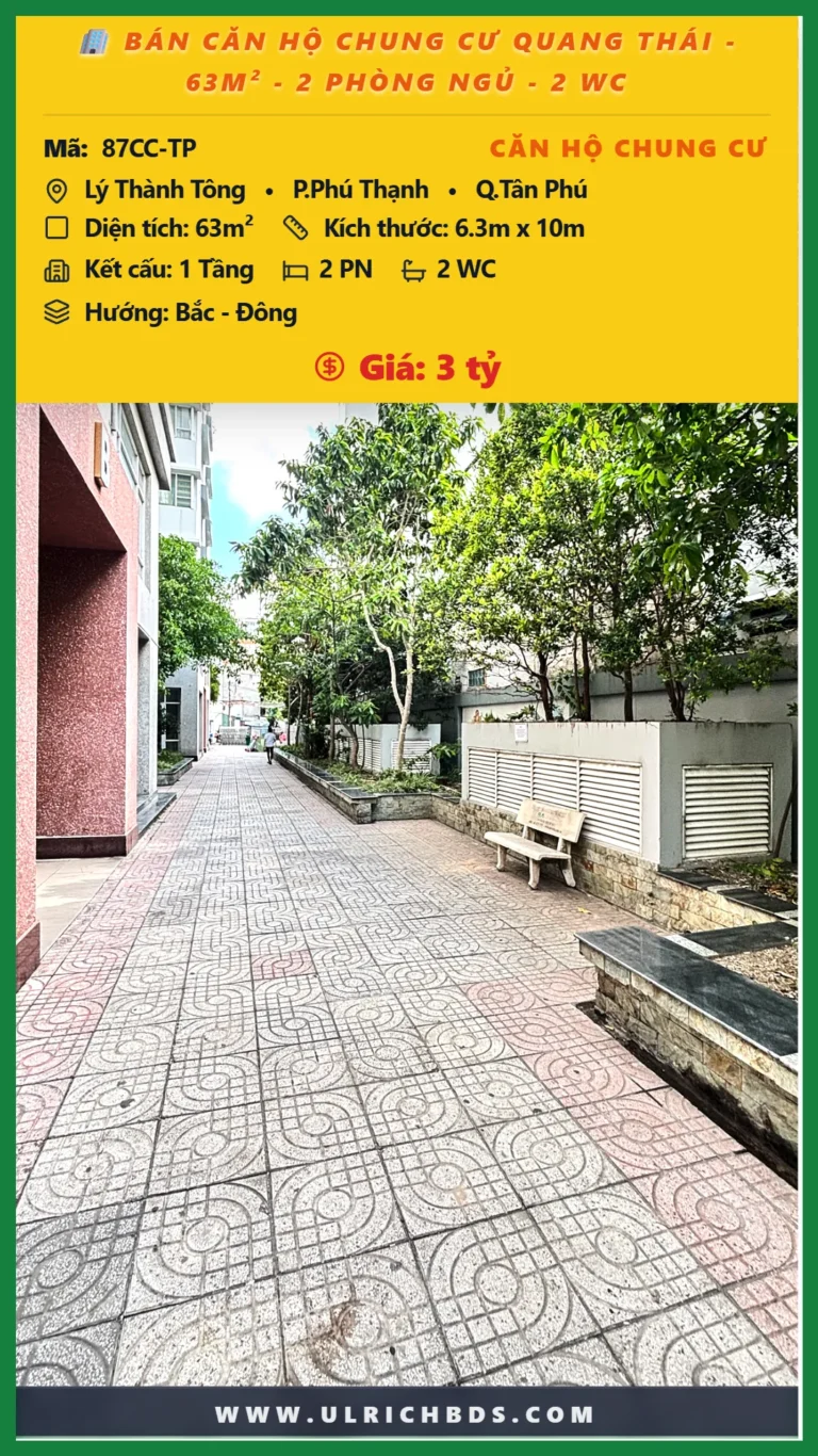 BÁN CĂN HỘ CHUNG CƯ QUANG THÁI - 63M² - 2 PHÒNG NGỦ - 2 WC tại Lý Thành Tông Phú Thạnh Tân Phú (Ảnh số )