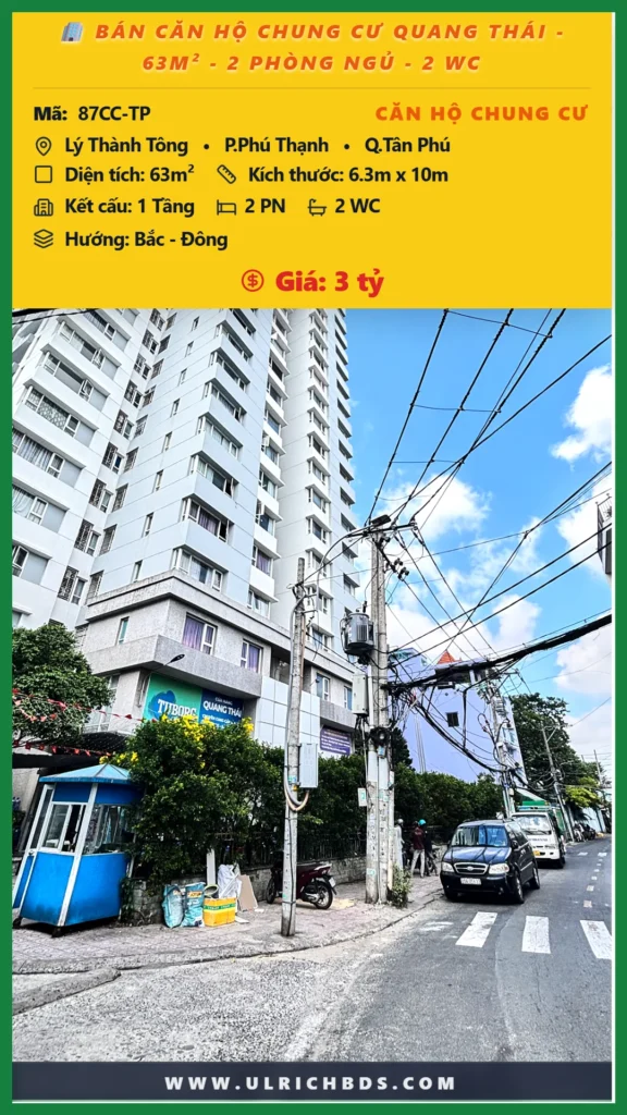 Bán Căn hộ chung cư 63m2 Đ.Lý Thành Tông Q.Tân Phú giá 3 tỷ