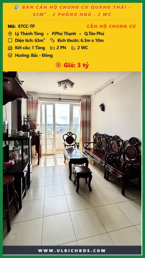 Bán Căn hộ chung cư 63m2 Đ.Lý Thành Tông Q.Tân Phú giá 3 tỷ_phòng khách