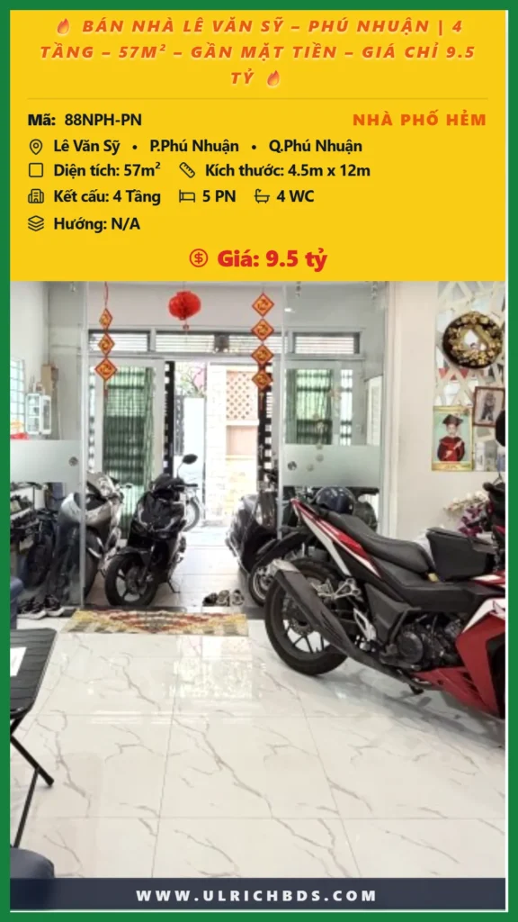 BÁN NHÀ LÊ VĂN SỸ – PHÚ NHUẬN | 4 TẦNG – 57M² – GẦN MẶT TIỀN – GIÁ CHỈ 9.5 TỶ tại Lê Văn Sỹ Phú Nhuận Phú Nhuận (Ảnh số )